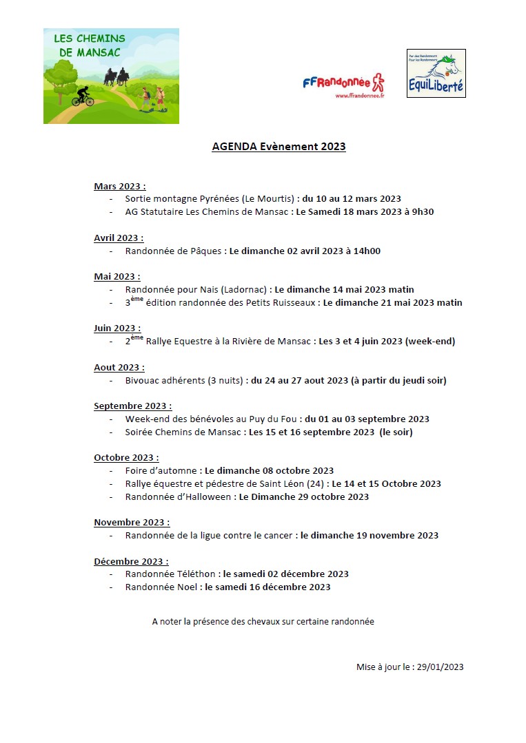 AGENDA EVENEMENTS 2023
